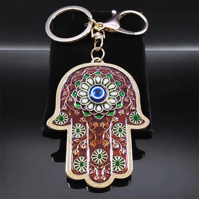 Islam Hand of Fatima Turky Blue Eyes Keychain Lucky Eye Hamsa Hands - Modestly Vogue 