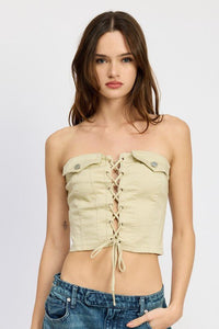 LACE UP CORSET BUSTIER TOP - Modestly Vogue 