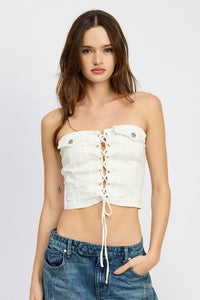 LACE UP CORSET BUSTIER TOP - Modestly Vogue 