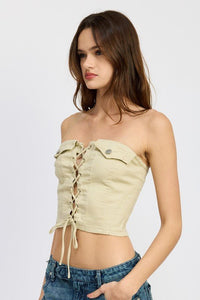 LACE UP CORSET BUSTIER TOP - Modestly Vogue 