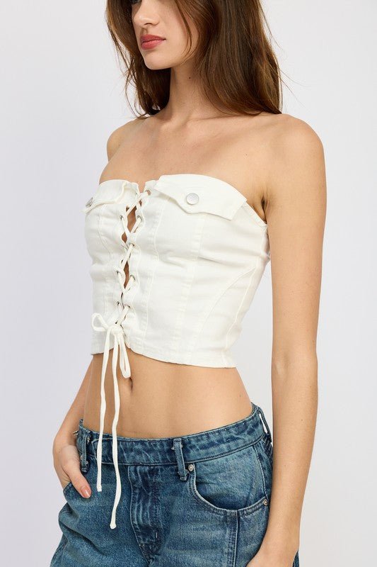 LACE UP CORSET BUSTIER TOP - Modestly Vogue 