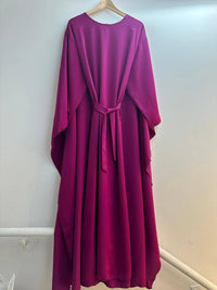 Long Muslim dress with belt, plain one size - Modestly Vogue 