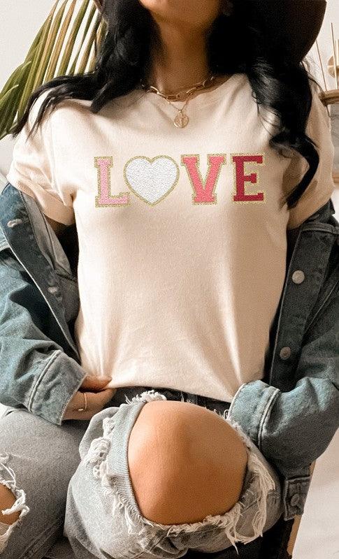 Love Faux Chenille Letters Graphic Tee - Modestly Vogue 