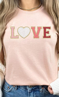 Love Faux Chenille Letters Graphic Tee - Modestly Vogue 