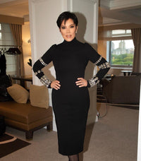 Black Rhinestone Long Sleeve Turtleneck Bandage One Piece Dress Slimming Knitted round Neck Gown - Modestly Vogue 