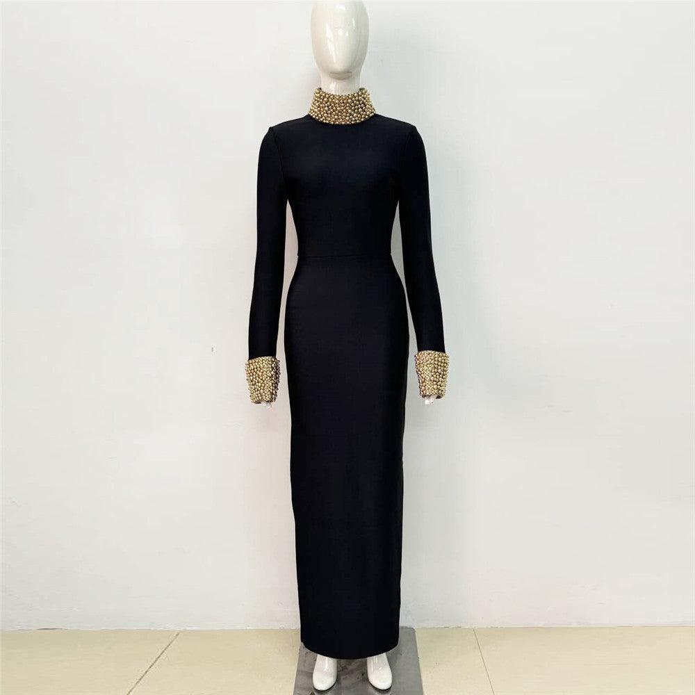 Gown | Diamond Bead Long Sleeve Bandage Backless Party Cocktail Dress - Modestly Vogue 