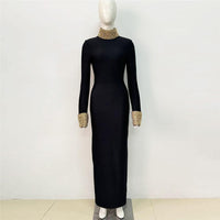 Gown | Diamond Bead Long Sleeve Bandage Backless Party Cocktail Dress - Modestly Vogue 