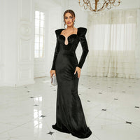 Long Sleeved Long Velvet Square Collar Annual Party Party Bridesmaid Dress - Modestly Vogue 