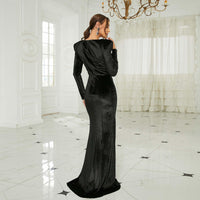 Long Sleeved Long Velvet Square Collar Annual Party Party Bridesmaid Dress - Modestly Vogue 