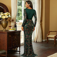 Wedding Vneck LongSleeved Sequined Banquet Sheath Fishtail Dress - Modestly Vogue 