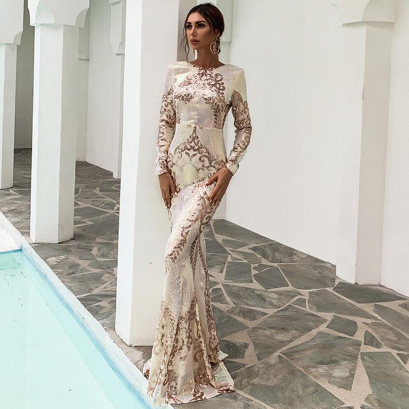 Long Elegant Formal Sequin Gown - Modestly Vogue 