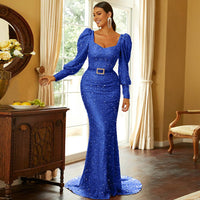 High Waist Long Sleeves Sequined Dress - Modestly Vogue 