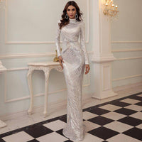 Geometric Abstract Sequined Long Sleeved Dress Fishtail - Modestly Vogue 