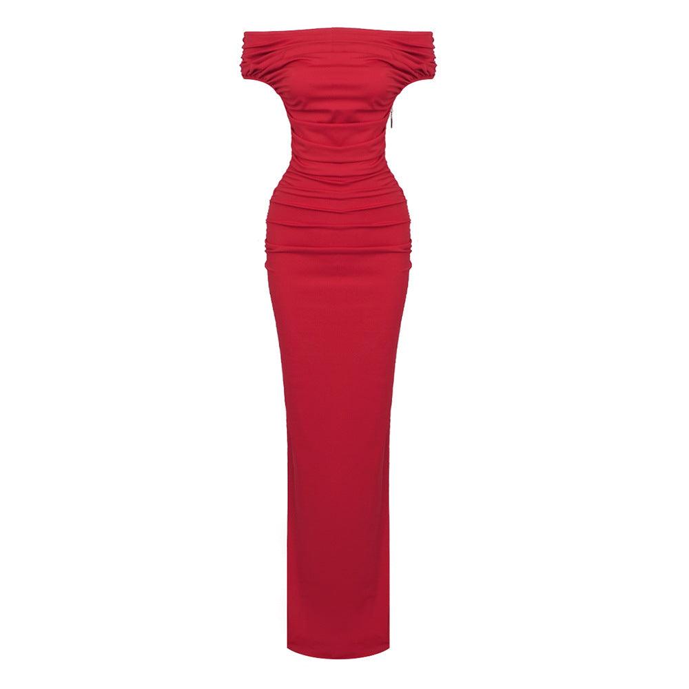 White Red Tube Top Ruching Stretch Dress - Modestly Vogue 