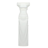 White Red Tube Top Ruching Stretch Dress - Modestly Vogue 