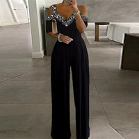 Off Shoulder Polka Dot Printing Slim Fit Jumpsuit - Modestly Vogue 