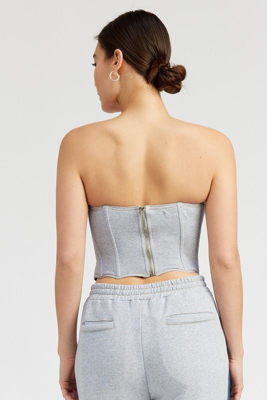 Denim MIXED MEDIA BUSTIER TOP - Modestly Vogue 