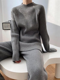 Mock Neck Raglan Sleeve Top and Pants Sweater Set - Modestly Vogue 