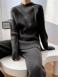 Mock Neck Raglan Sleeve Top and Pants Sweater Set - Modestly Vogue 