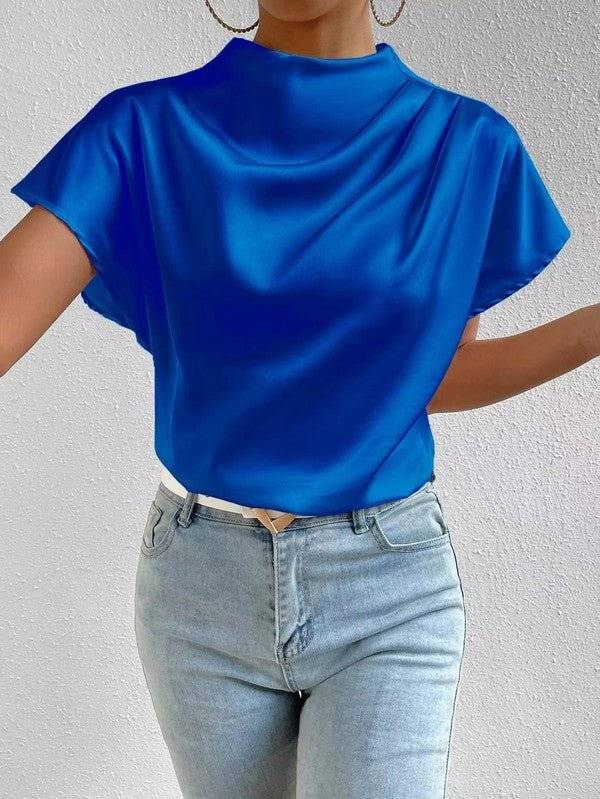 Mock neck satin blouse - Modestly Vogue 