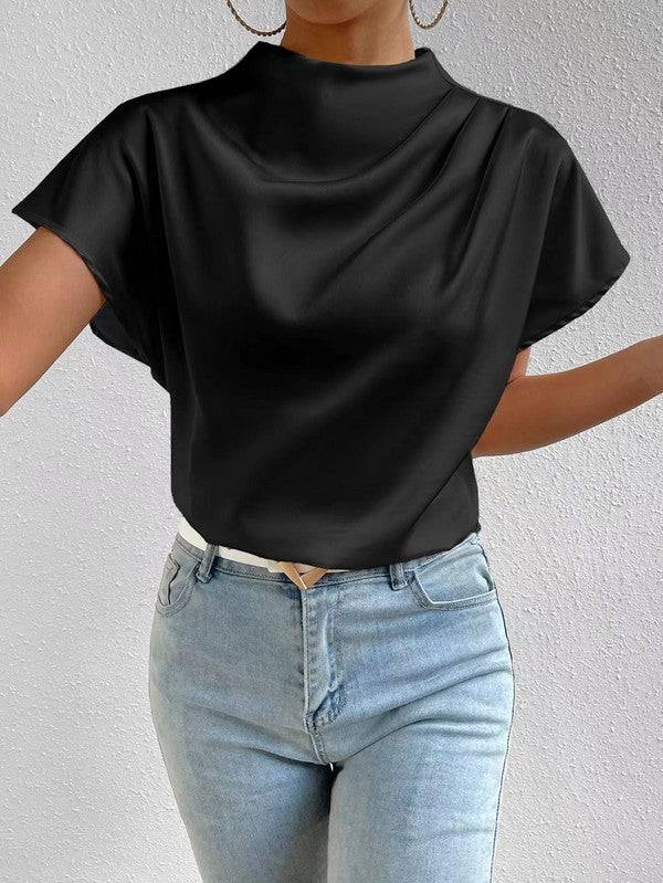 Mock neck satin blouse - Modestly Vogue 