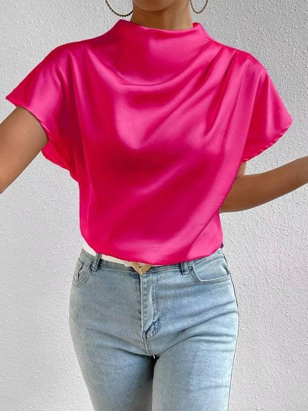 Mock neck satin blouse - Modestly Vogue 