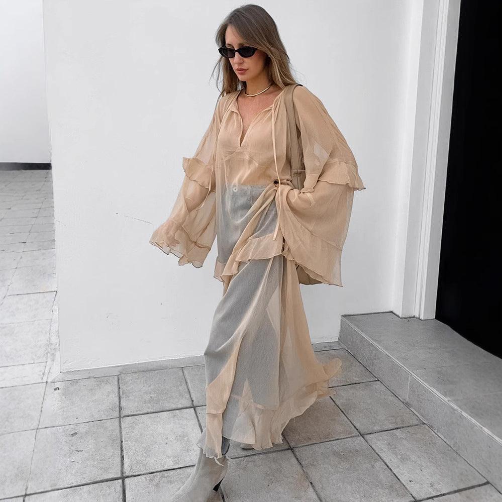 Khaki Batwing Sleeve Dress –Kimono Maxi Blouse Dress Women - Modestly Vogue 