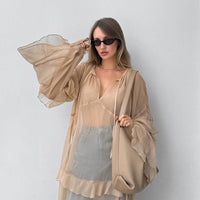 Khaki Batwing Sleeve Dress –Kimono Maxi Blouse Dress Women - Modestly Vogue 