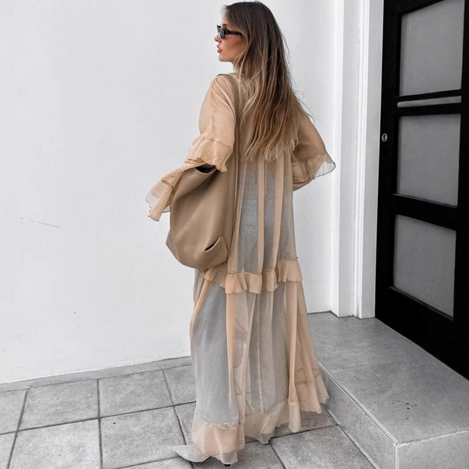 Khaki Batwing Sleeve Dress –Kimono Maxi Blouse Dress Women - Modestly Vogue 