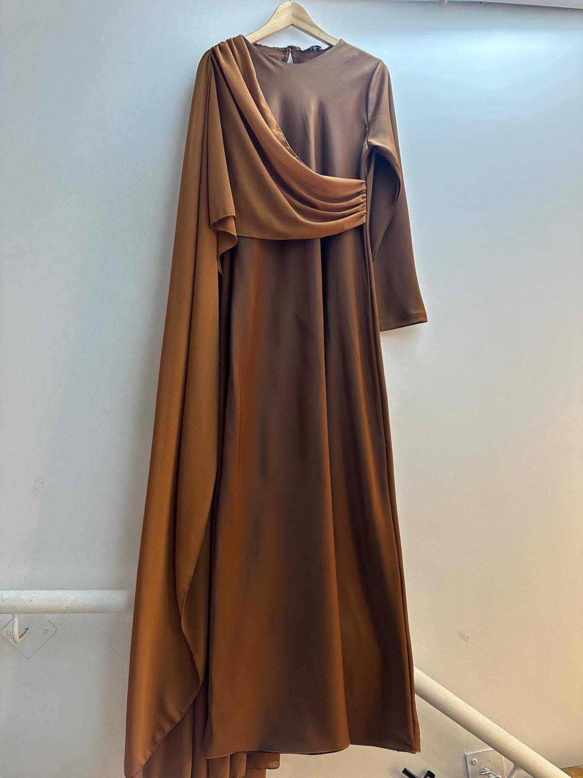 Elegant Long Satin Dress – Modest Fashion Collection | One Size Fits Most - Modestly Vogue 