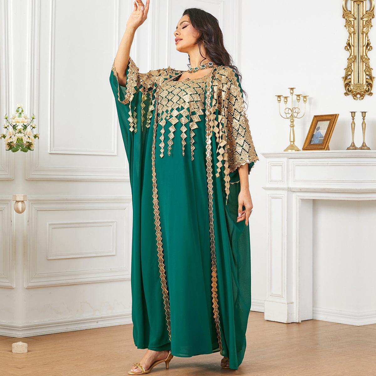 Modest Fashion Collection – Stylish & Elegant Modest Clothing for Women | Modestly Vogue Middle East Metallic Color Muslim Robe Loose Two-Piece Suit Dress - Modestly Vogue 