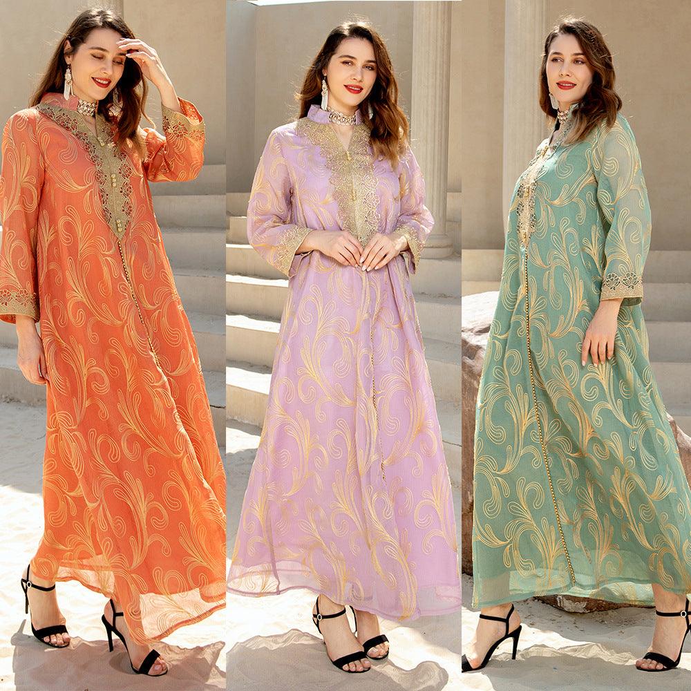 Modest Fashion Collection – Stylish & Elegant Modest Clothing for Women | Modestly Vogue Muslim Spring Summer Women Clothing Arab Long Sleeve Abaya Middle East Large Swing Dress - Modestly Vogue 