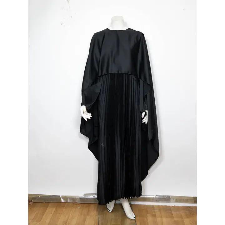 Modest Fashion Collection – Stylish & Elegant Modest Clothing for Women | Modestly Vogue Pleated Satin Abaya Top Dress - Modestly Vogue 