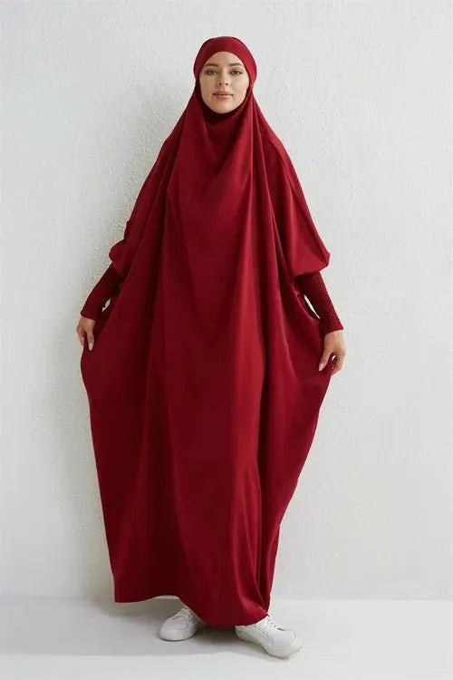 Muslim Abaya Hooded Smocking Sleeve One-piece Prayer Dress Women - Modestly Vogue 