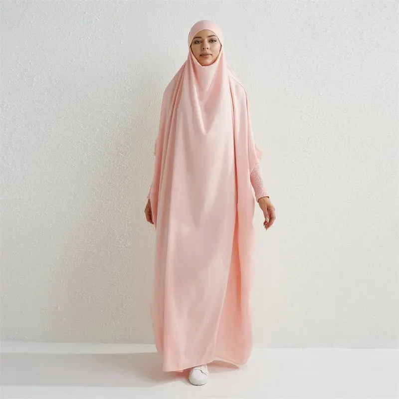 Muslim Abaya Hooded Smocking Sleeve One-piece Prayer Dress Women - Modestly Vogue 