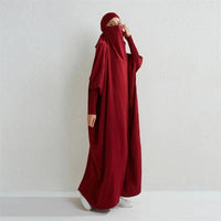 Muslim Abaya Hooded Smocking Sleeve One-piece Prayer Dress Women - Modestly Vogue 