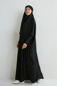 Muslim Abaya Hooded Smocking Sleeve One-piece Prayer Dress Women - Modestly Vogue 