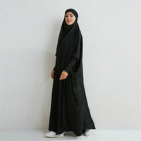 Muslim Abaya Hooded Smocking Sleeve One-piece Prayer Dress Women - Modestly Vogue 