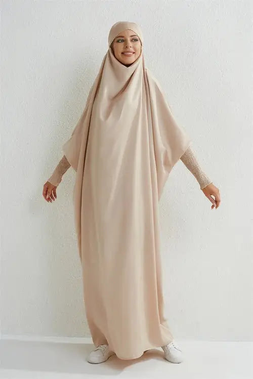 Muslim Abaya Hooded Smocking Sleeve One-piece Prayer Dress Women - Modestly Vogue 