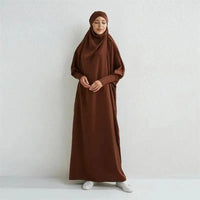 Muslim Abaya Hooded Smocking Sleeve One-piece Prayer Dress Women - Modestly Vogue 