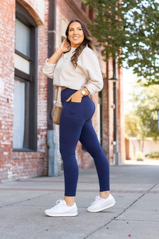 Navy Full Length Leggings with Pockets - Modestly Vogue 