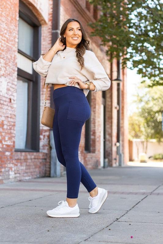 Navy Full Length Leggings with Pockets - Modestly Vogue 