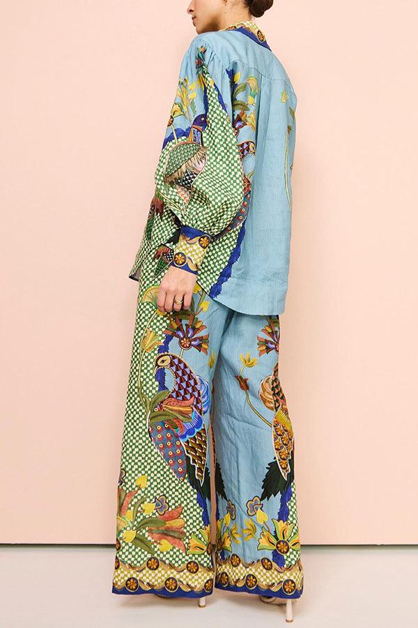 Boho Chic Printed Puff Sleeve Lace Two Piece Suit - Modestly Vogue 