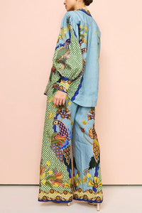 Boho Chic Printed Puff Sleeve Lace Two Piece Suit - Modestly Vogue 