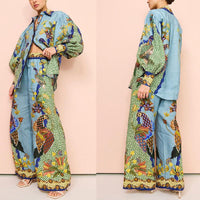 Boho Chic Printed Puff Sleeve Lace Two Piece Suit - Modestly Vogue 