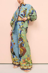 Boho Chic Printed Puff Sleeve Lace Two Piece Suit - Modestly Vogue 