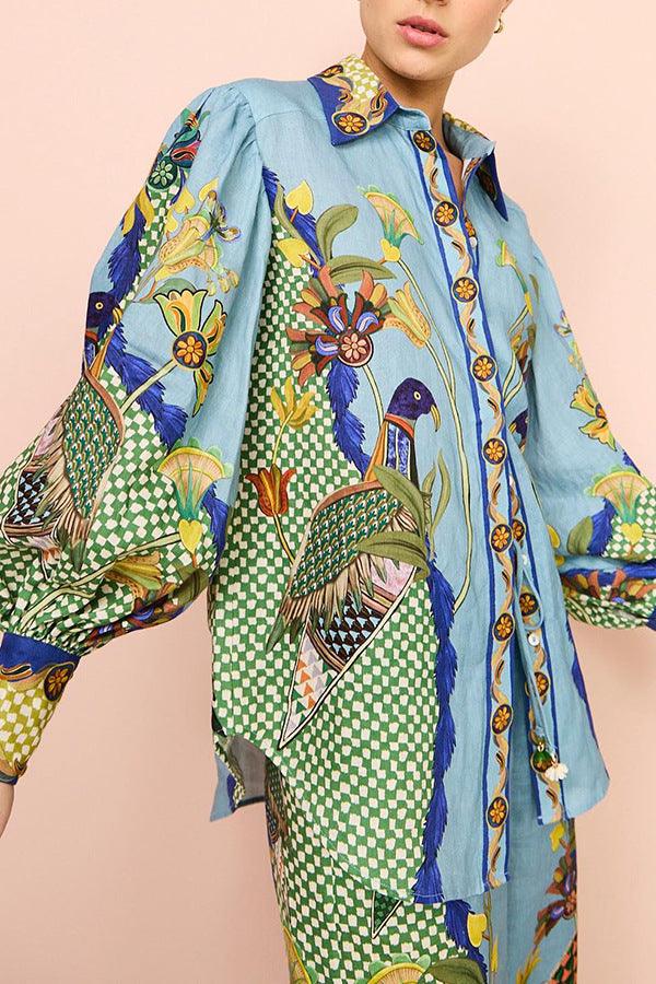 Boho Chic Printed Puff Sleeve Lace Two Piece Suit - Modestly Vogue 