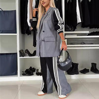 New Arrivals – Fresh, Fashion for Women | Autumn Winter Long Sleeve Stitching Double Breasted Suit Casual Loose Two Piece Suit - Modestly Vogue 