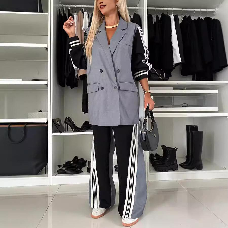 New Arrivals – Fresh, Fashion for Women | Autumn Winter Long Sleeve Stitching Double Breasted Suit Casual Loose Two Piece Suit - Modestly Vogue 