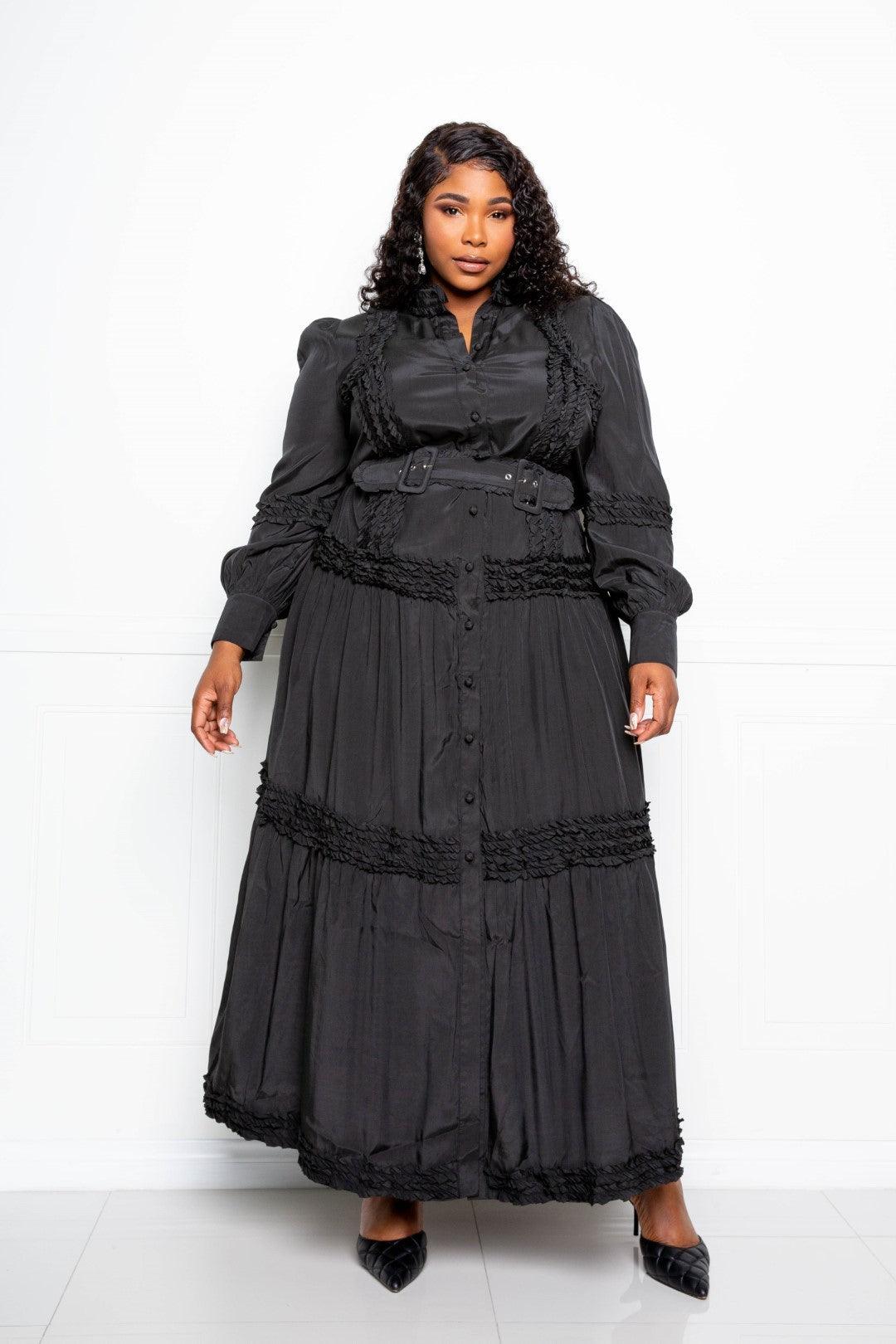 New Arrivals – Fresh, Fashion Women | Modestly Vogue Flattering Curvy Fit | Comtable Plus-Size Clothing | Modestly Vogue Belted Shirt Dress With Ruffle Detail - Modestly Vogue 